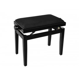 Black high-gloss piano bench with height-adjustable seat. - 